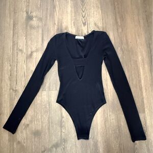 Bayse Brand Plunging Black Cut-Out Bodysuit